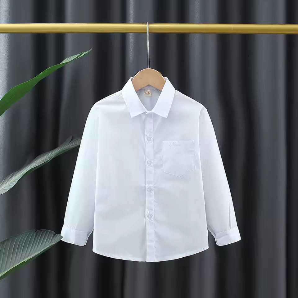 Kemeja anak laki laki lengan panjang usia 4-12 tahun putih polos hem anak laki laki baju anak