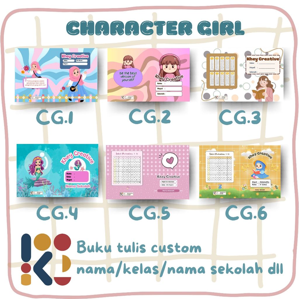 

KS BUKU TULIS BUKU PETAK CUSTOM KARAKTER GIRL SERI 1 NAMA MAPEL KELAS