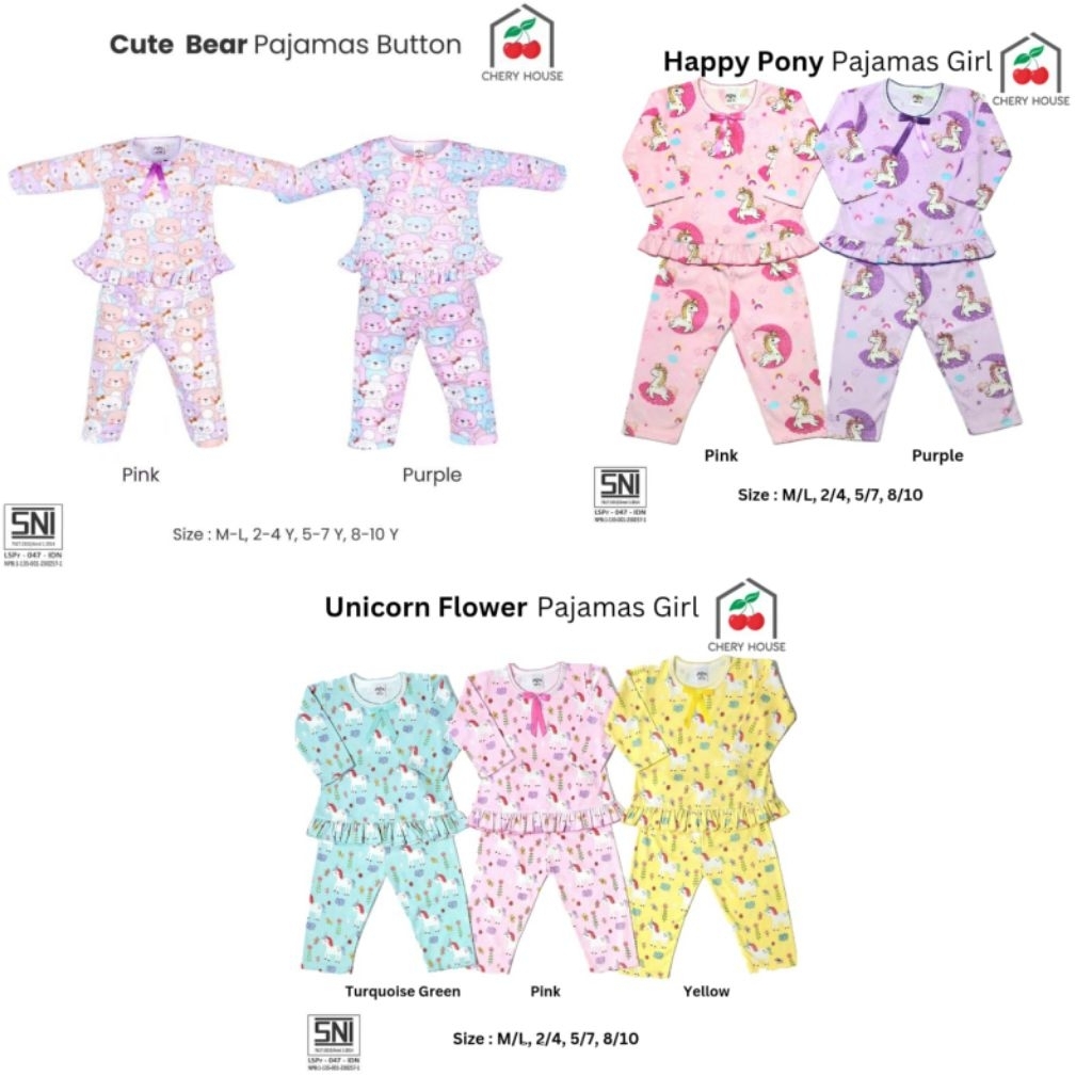 Chery House Piyama Anak Perempuan - Piyama Anak Cewek Lengan Panjang Celana Panjang