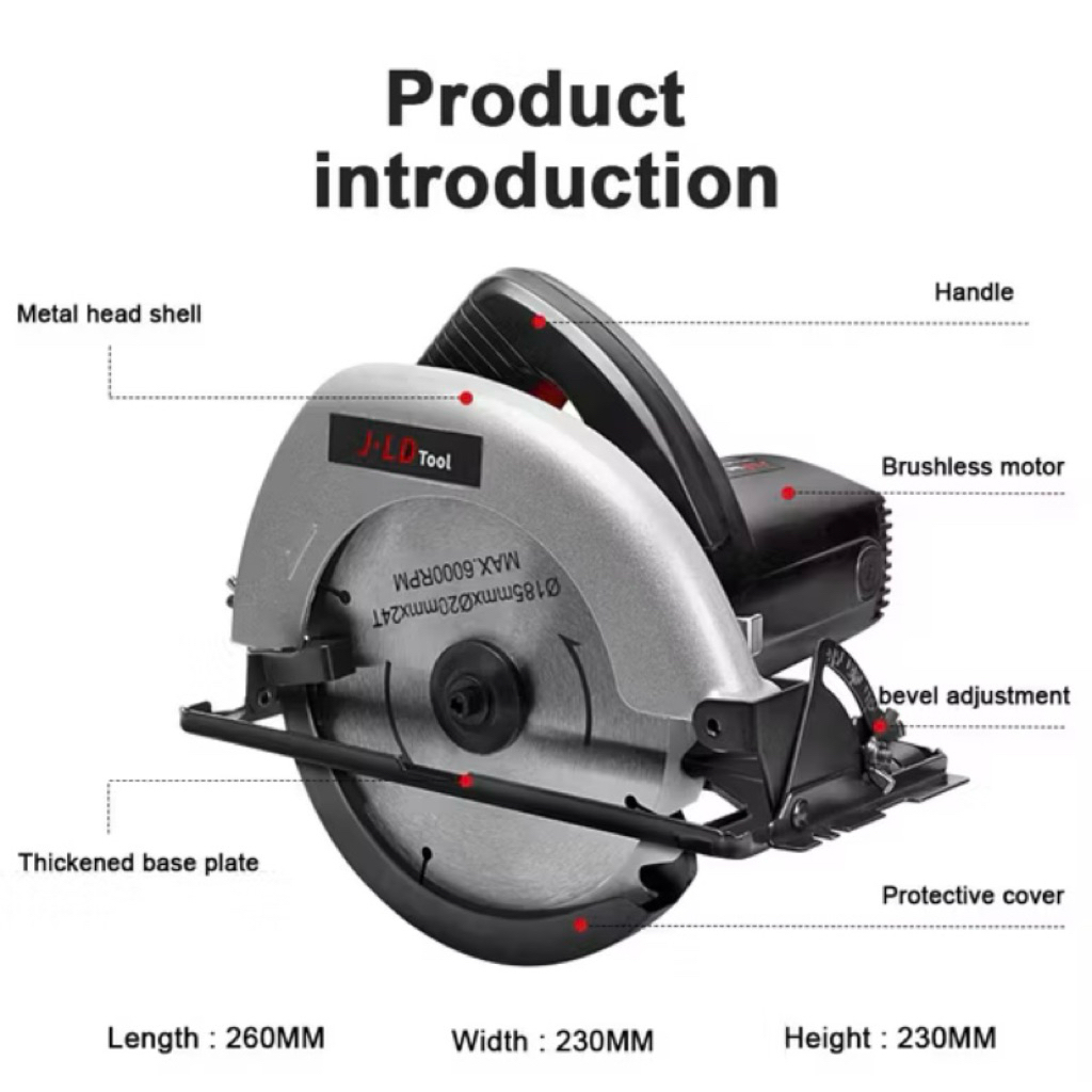 Mesin Circular Saw 7 inch JLD J1857 Gergaji 7” Potong Kayu JD185-7 JLD TOOLS TOOL J185-7 J-1857