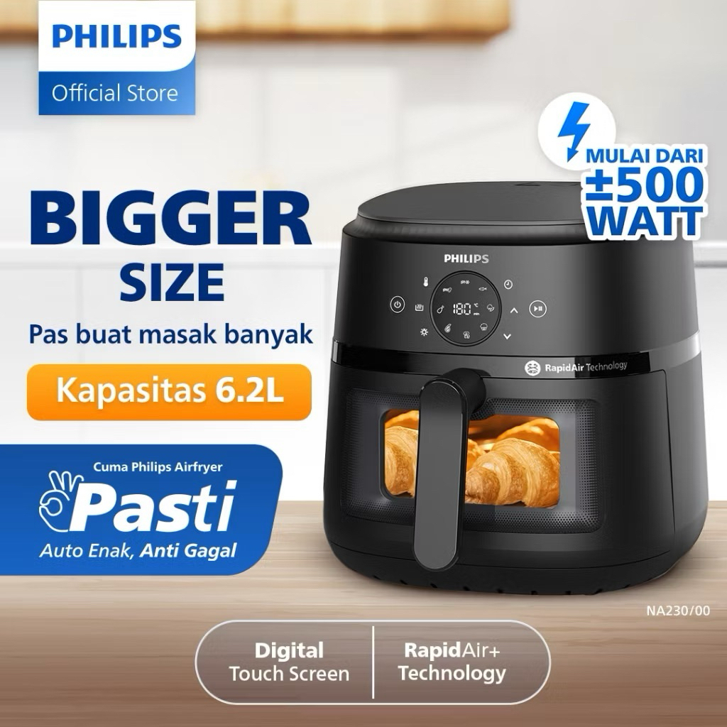 Air Fryer Philips NA230 Low Watt Kapasitas Jumbo XL 6,2Liter Air Fryer Philips 2000 Series