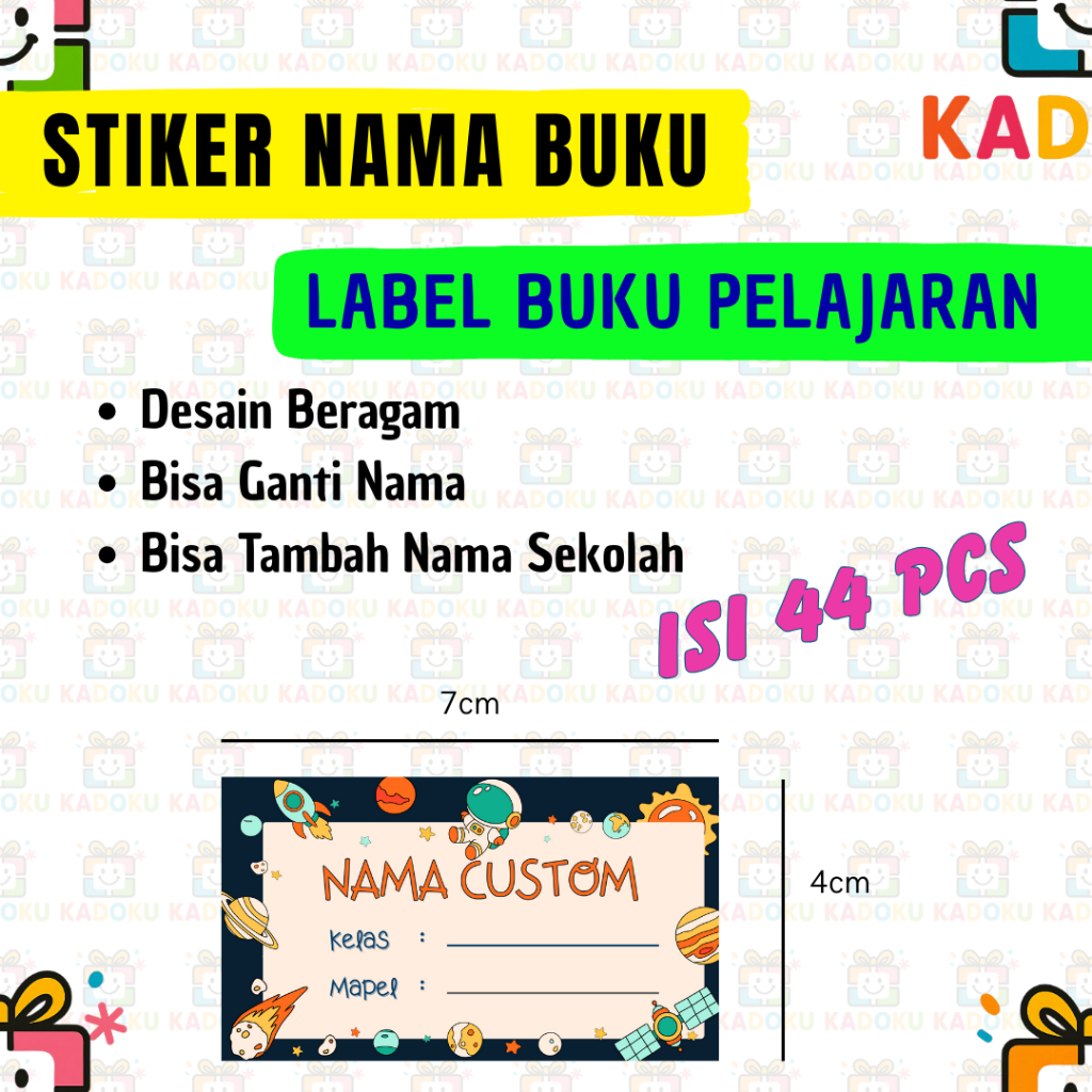 

KADOKU Custom Nama Stiker Label Buku Pelajaran - Sticker Buku Nama Sekolah - Stiker Nama Buku - Stiker Custom Nama Buku Pelajaran Sekolah - Label Nama Buku Anak Custom - Label Buku Pelajaran Custom Nama - Stiker Label Nama Custom