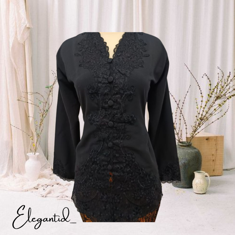 Kebaya Encim Modern Hitam Senada Lengan Panjang