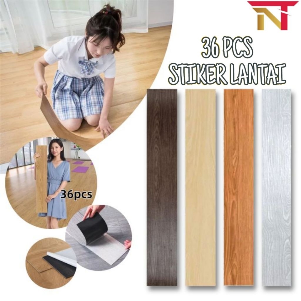 1 BOX ISI 36 PCS - VINYL LANTAI STICKER LANTAI KAYU PREMIUM 45.7 X 15.2 CM TEBAL 1.5MM SUDAH DENGAN