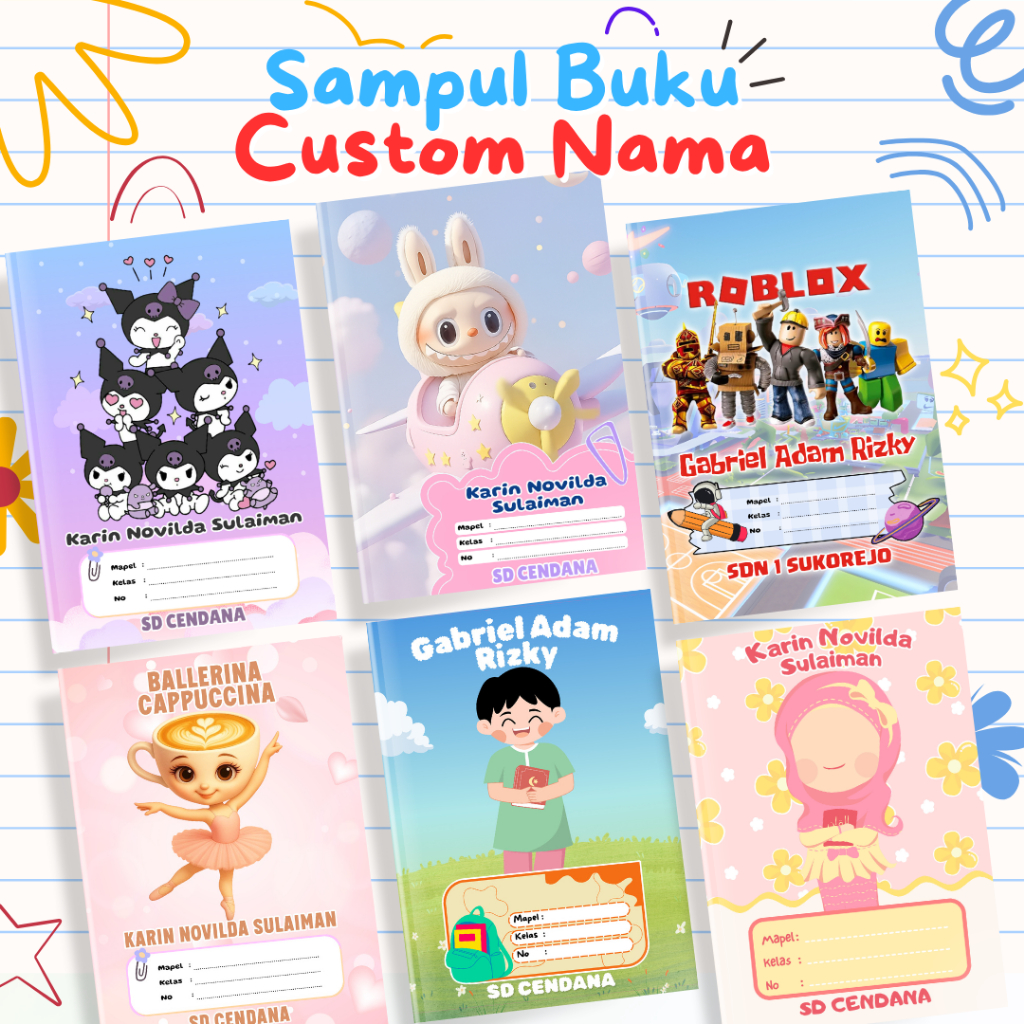 

Sampul Buku Custom Nama / Cover Buku Custom Sidu A5 paket isi 10 Pcs