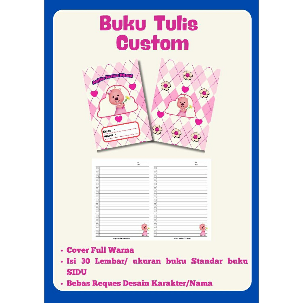 

buku tulis custom nama dan karakter 1pack isi 5pcs buku