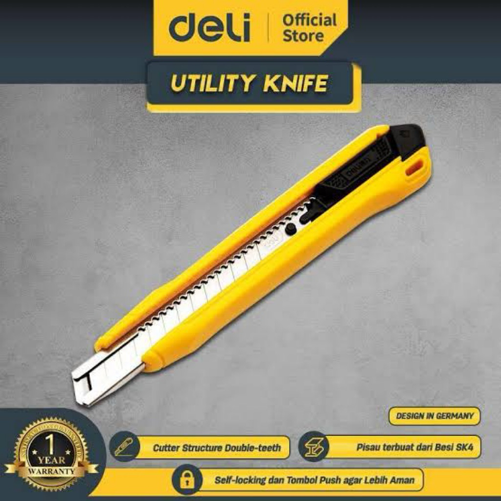 

Deli Cutter Pisau Baja 9mm Sk4 sistem kunci otomatis