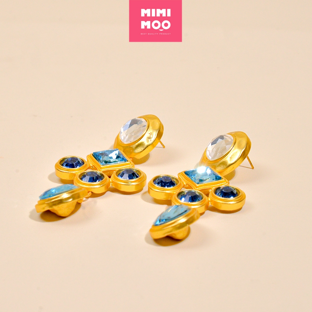 MIMIMOO Anting Emas Perhiasan Wanita Permata Biru