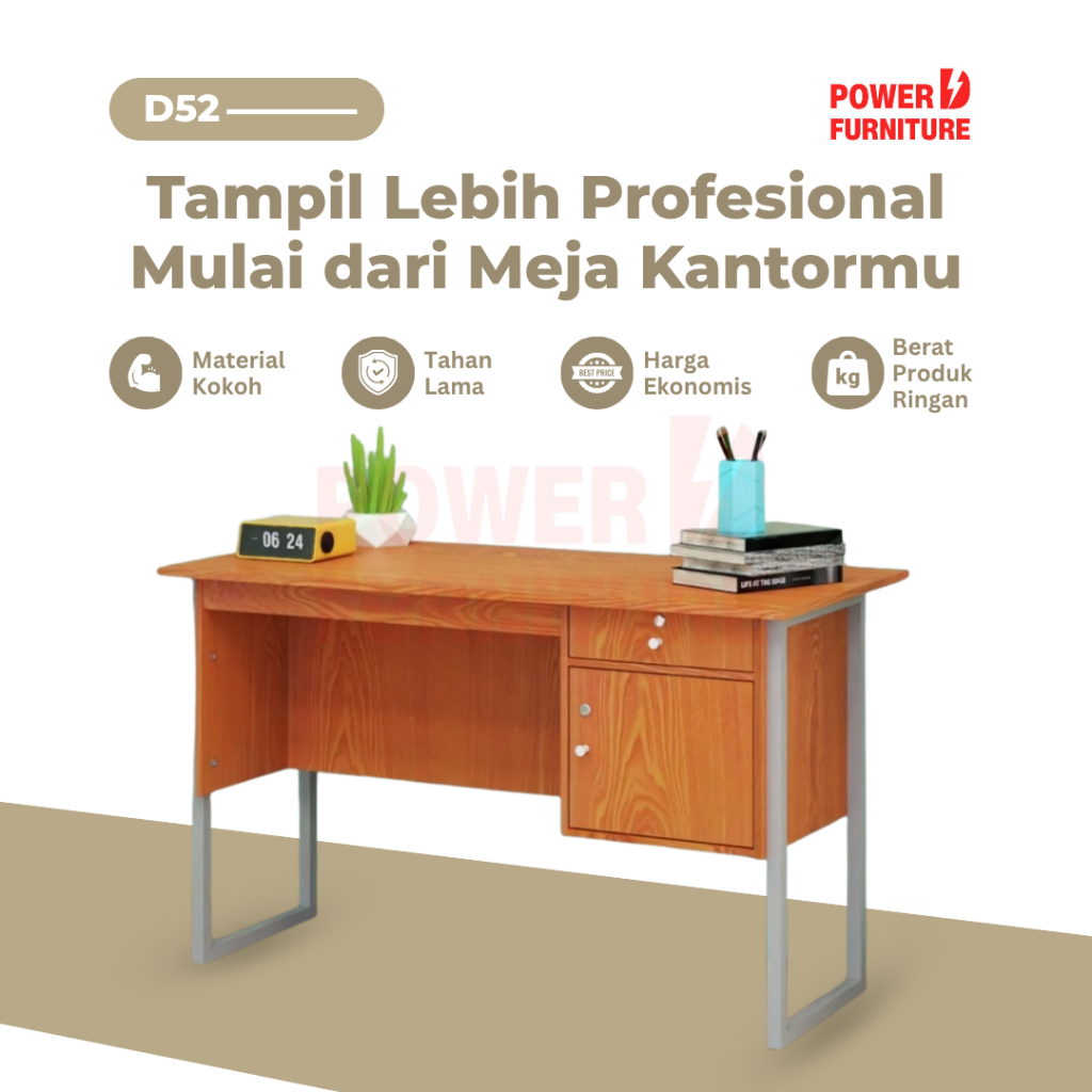 Meja Kantor D52 - Meja Guru | Meja Kantor Kaki Besi | Meja Kerja Dengan Laci