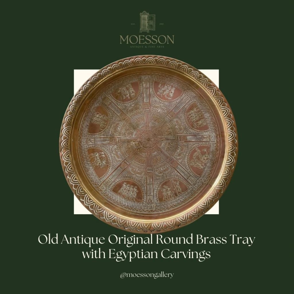 Nampan Bulat Kuningan dengan Ukiran Mesir Original Antik Lawas Tua