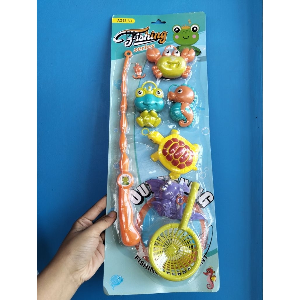 Mainan Anak Pancing Ikan satu set/Mainan Pancingan Hewan Laut