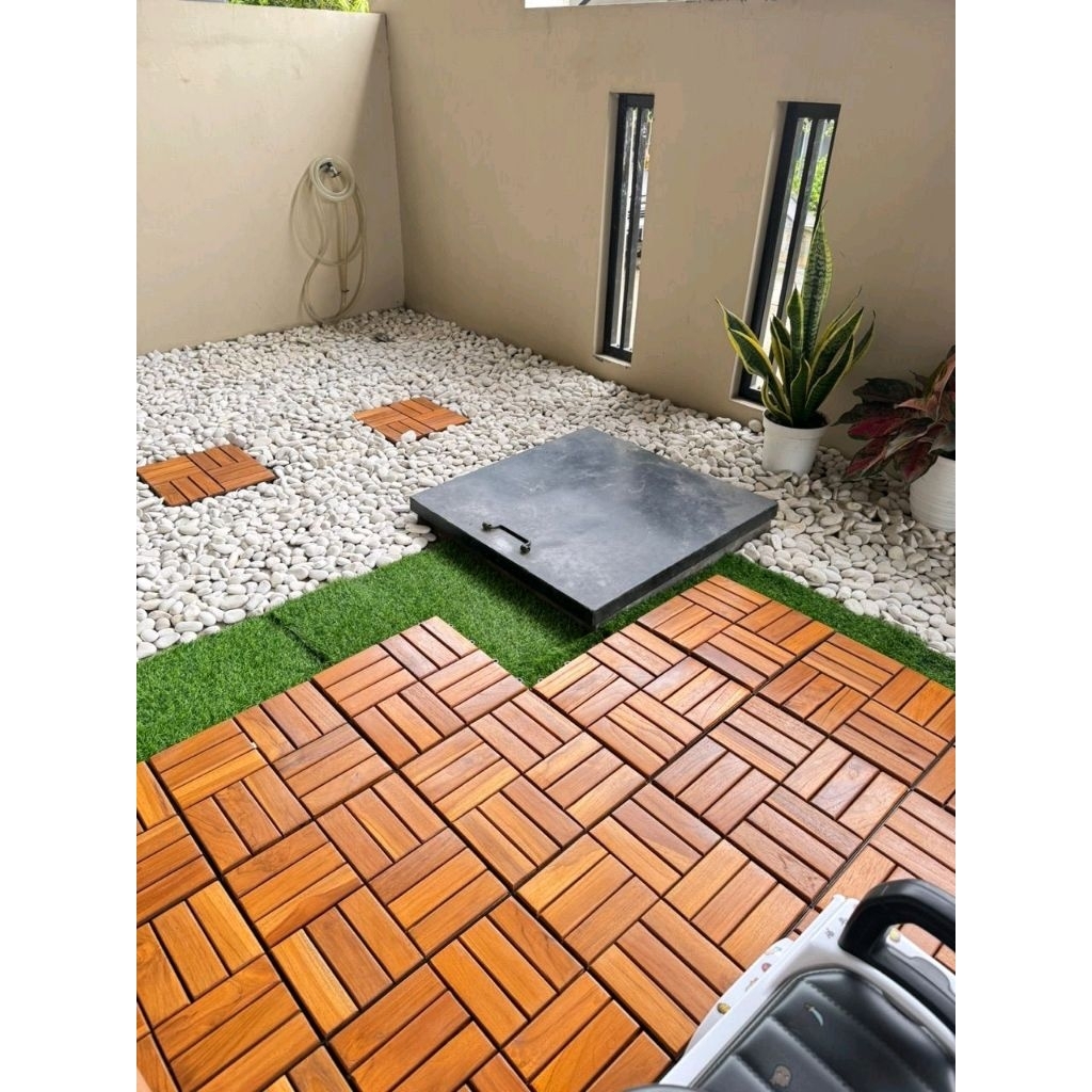 LANTAI UBIN KAYU JATI dekorasi taman rooftop balkon indoor outdoor paling rapih