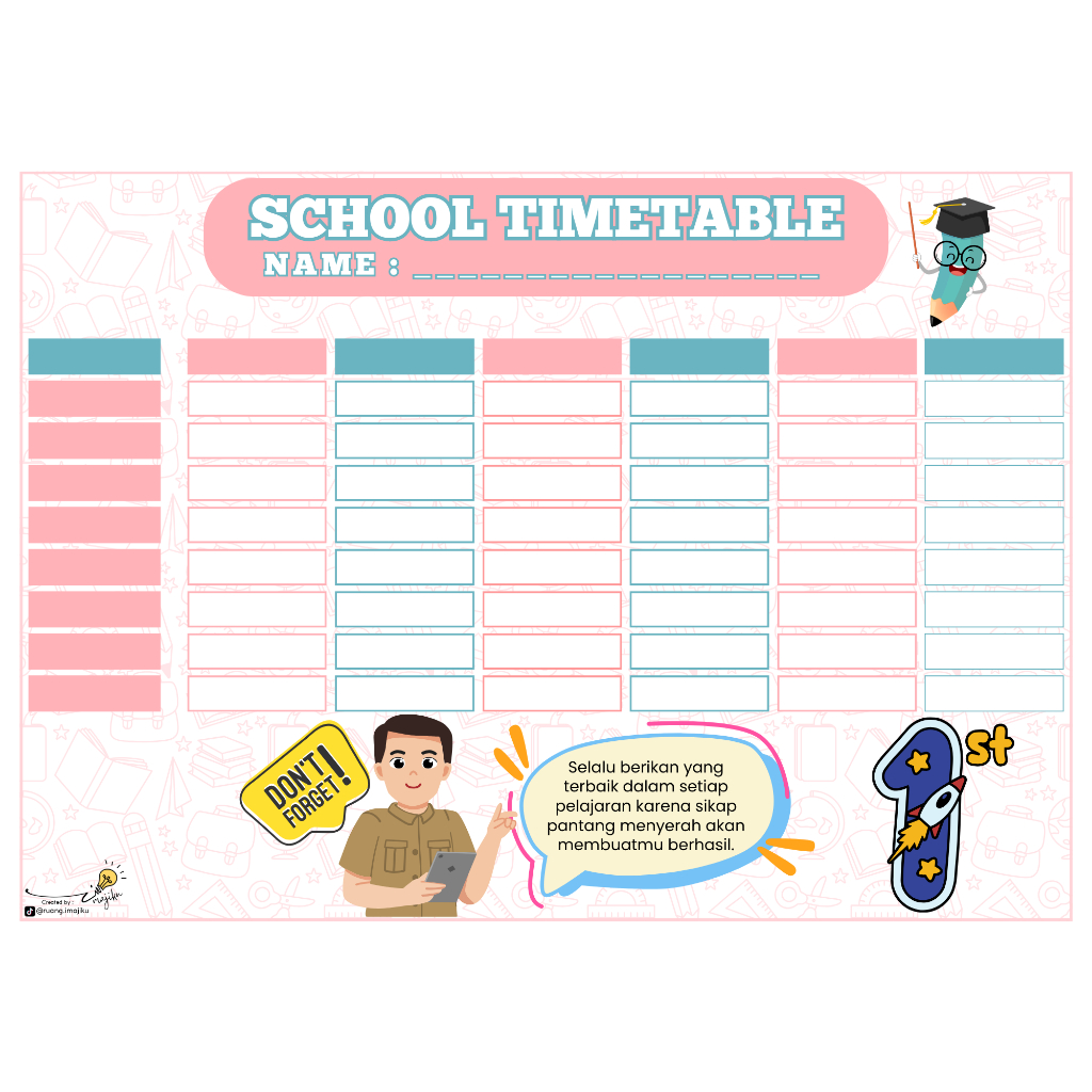 

Jadwal Mata Pelajaran Sekolah A4 l Weekly Planner l Jadwal Pelajaran Anak Cewek l Bapak Guru
