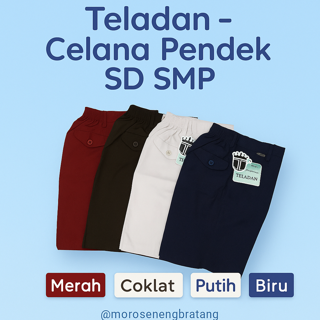 Bawahan seragam TELADAN celana pendek SD SMP laki putih merah coklat dongker hijau