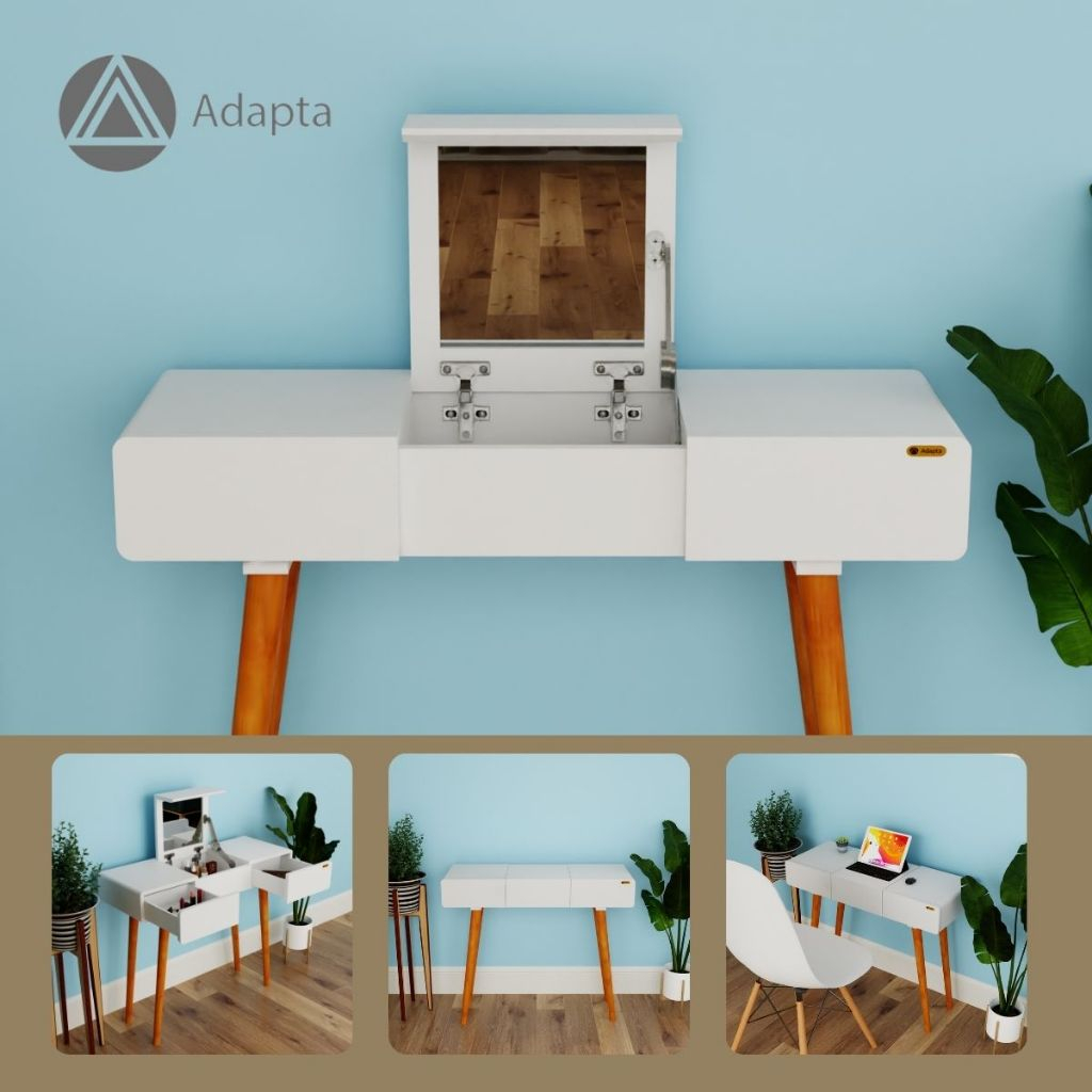 Adapta - Meja Rias Tempel Dinding Aesthetic dan Minimalis Warna Putih Coklat - TRIPLE DRAWER - B3