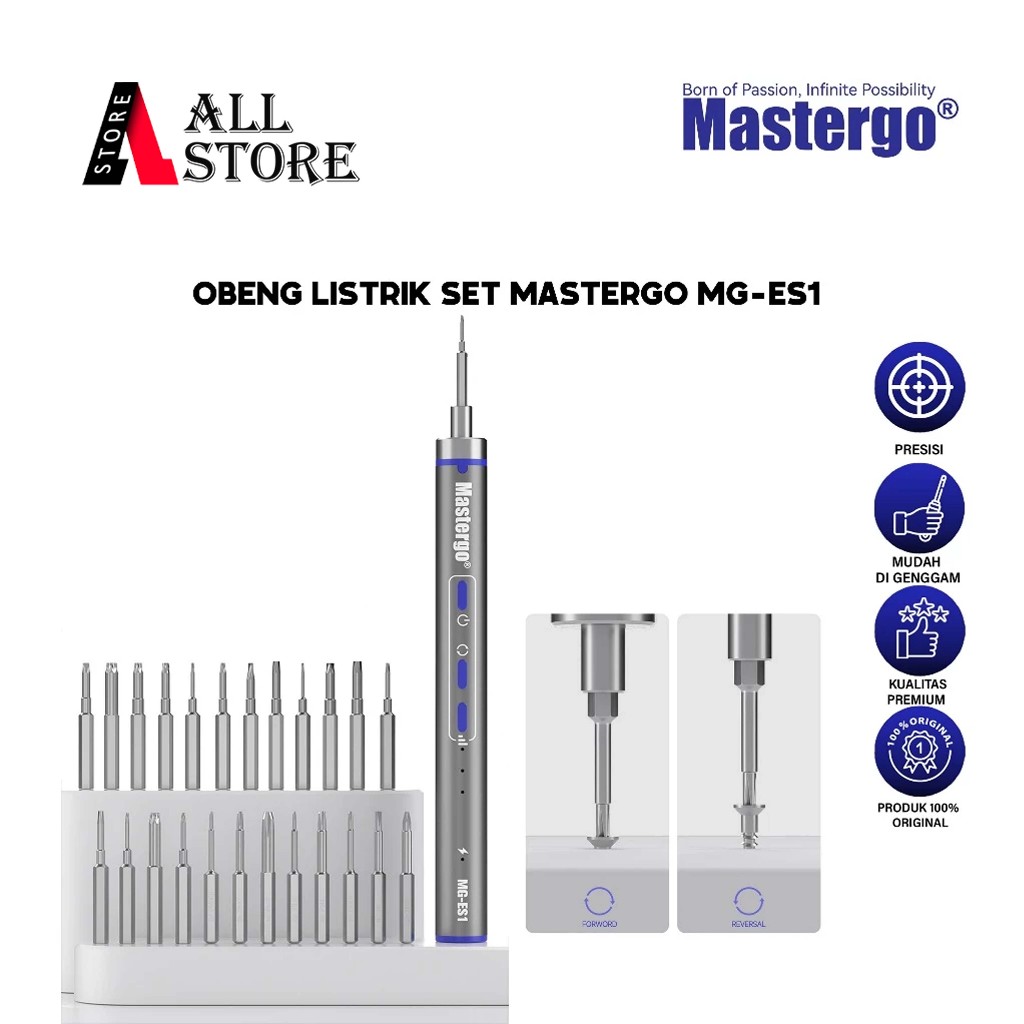 MASTERGO OBENG LISTRIK SET MG-ES1 - OBENG LISTRIK SET MASTERGO MG-ES1 ORIGINAL - OBENG SET LENGKAP M