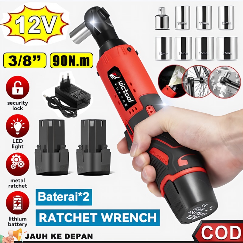 Convenyy Kunci rachet listrik set 12V 3/8" kunci ring rachet Cordless Electric Ratchet Wrench Spanne