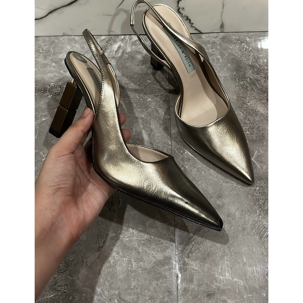 Charles & Keith Mules Heels Gold - Size 36 (100% Original)
