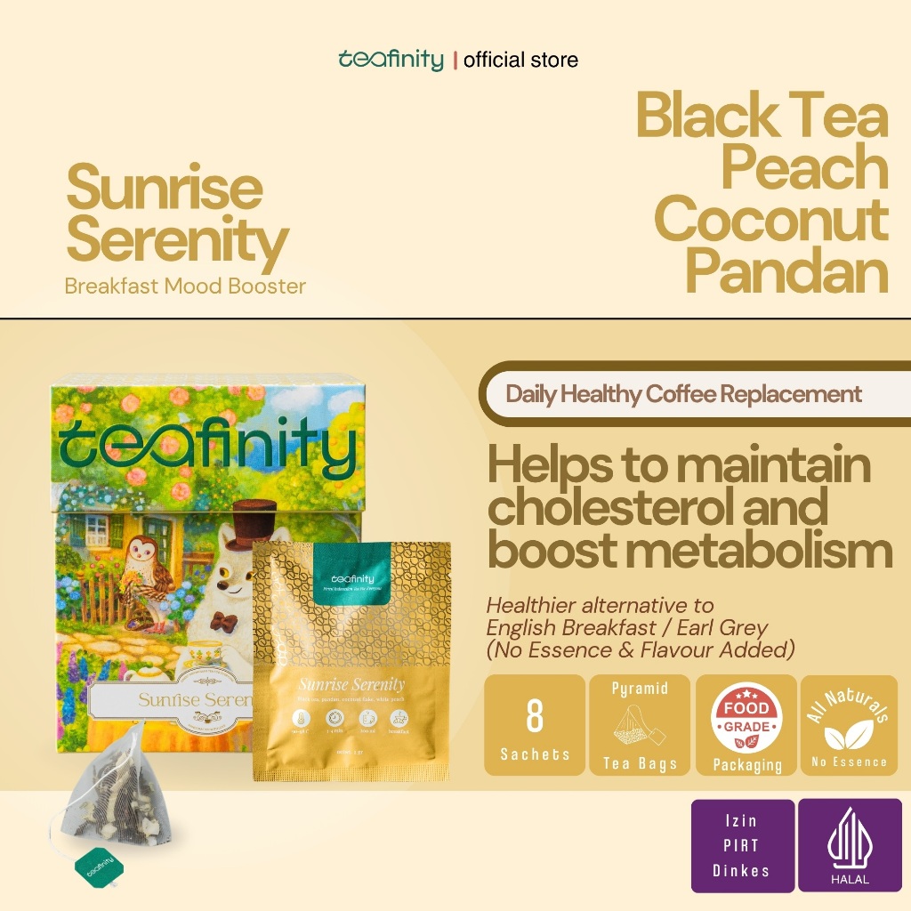 

Teafinity Sunrise Serenity | Box | Black Tea Teh Hitam Pandan Kelapa Peach | Morning Breakfast Tea