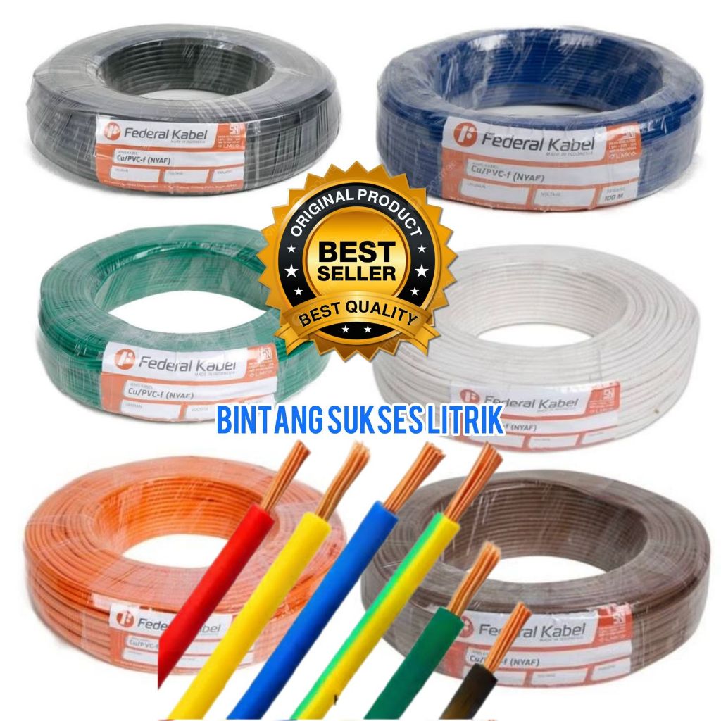 KABEL NYAF AF 6mm 6 mm Tunggal Serabut 1x6mm 1 x 6 mm FEDERAL PER ROLL 100 METER