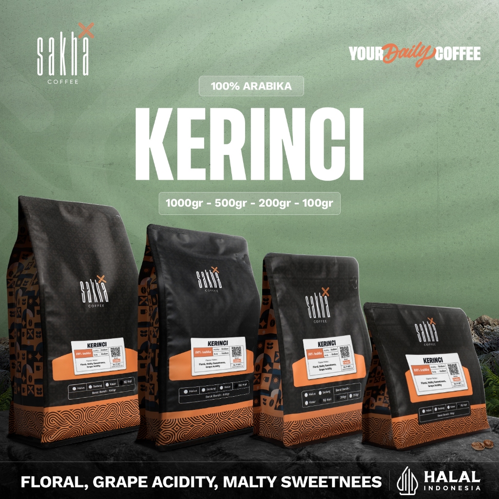 

Kopi Arabika Kerinci Sumatra Arabica Coffee Roast Bean Biji Bubuk Sakha Coffe Roastery