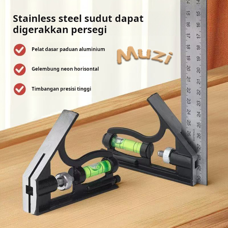 

Penggaris sudut universal tebal baja tahan karat multifungsi penggaris berbentuk L 90 derajat kombinasi sudut siku-siku horizontal untuk pertukangan kayu