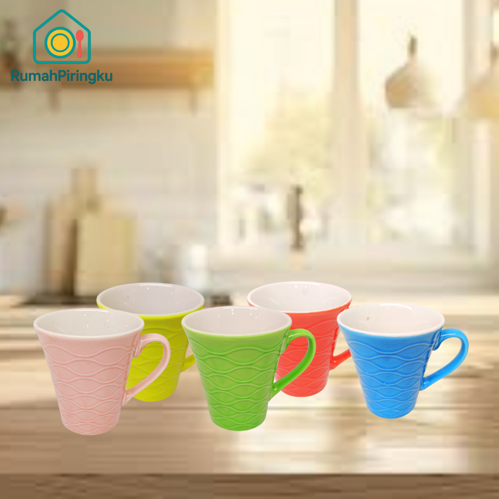 RUMAH PIRINGKU-GELAS KERAMIK ANAK/ MUG KERAMIK MINI MOTIF GELOMBANG