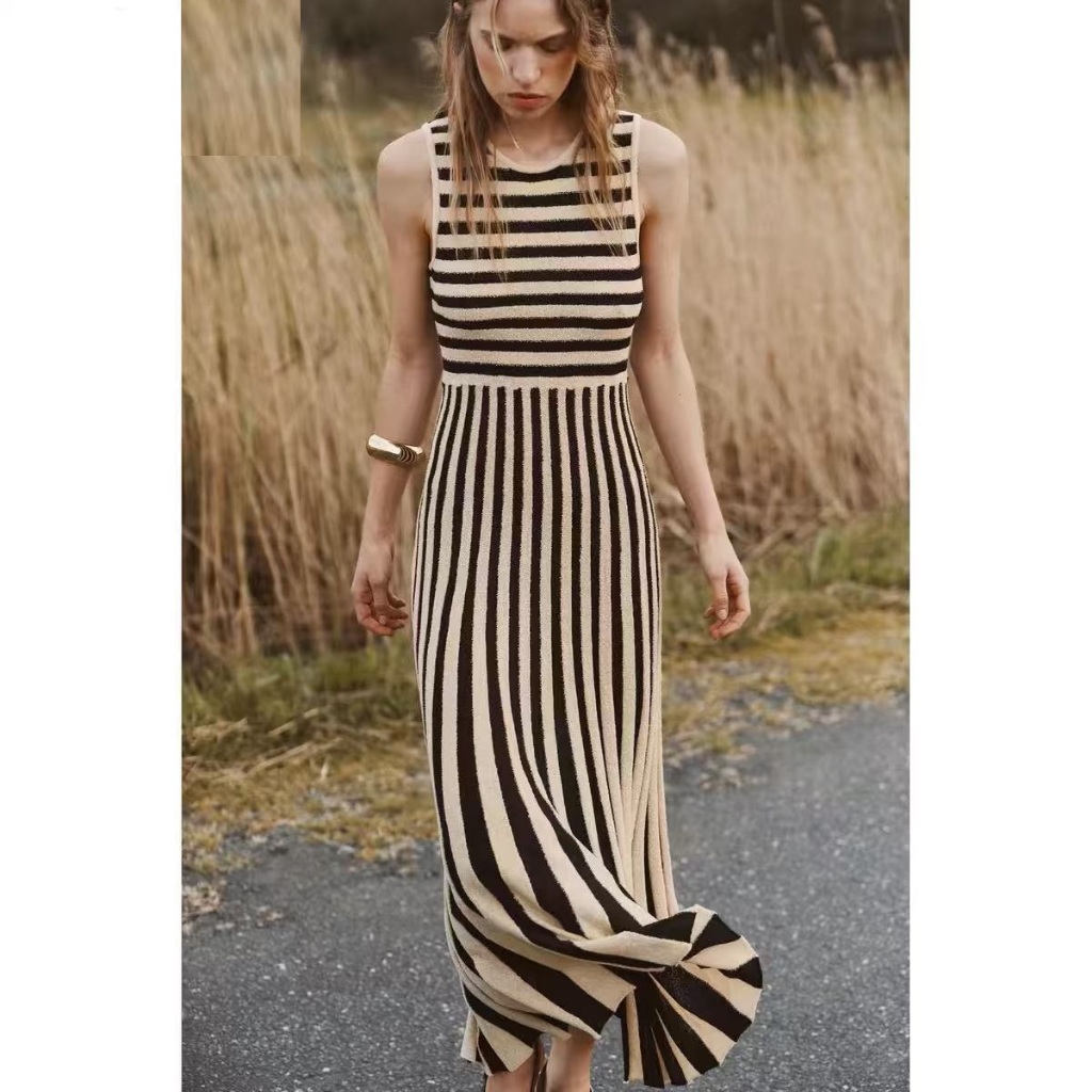 Rafaela Dress || Beige Stripe Sleeveless