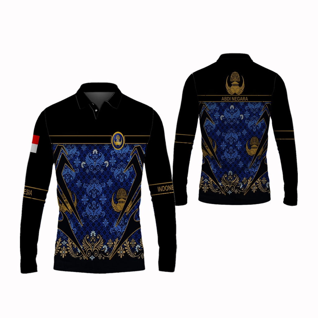 Kaos Batik Korpri Berkerah Pria Lengan Panjang Motif Terbaru Fullprint