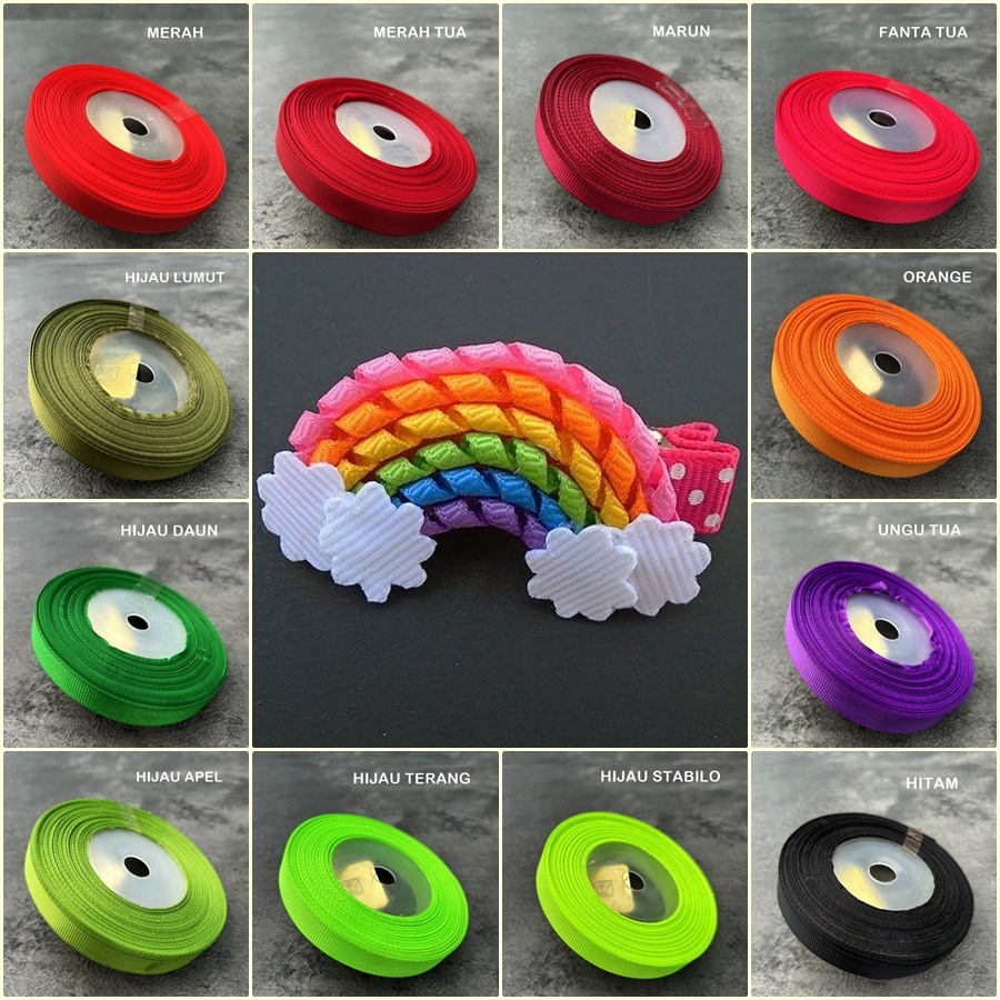 

PGP-401 : Pita Buket Bunga / Pita Kado / Pita hampers / Pita Grosgrain / Pita Salur Polos 1.2 cm (per rol)