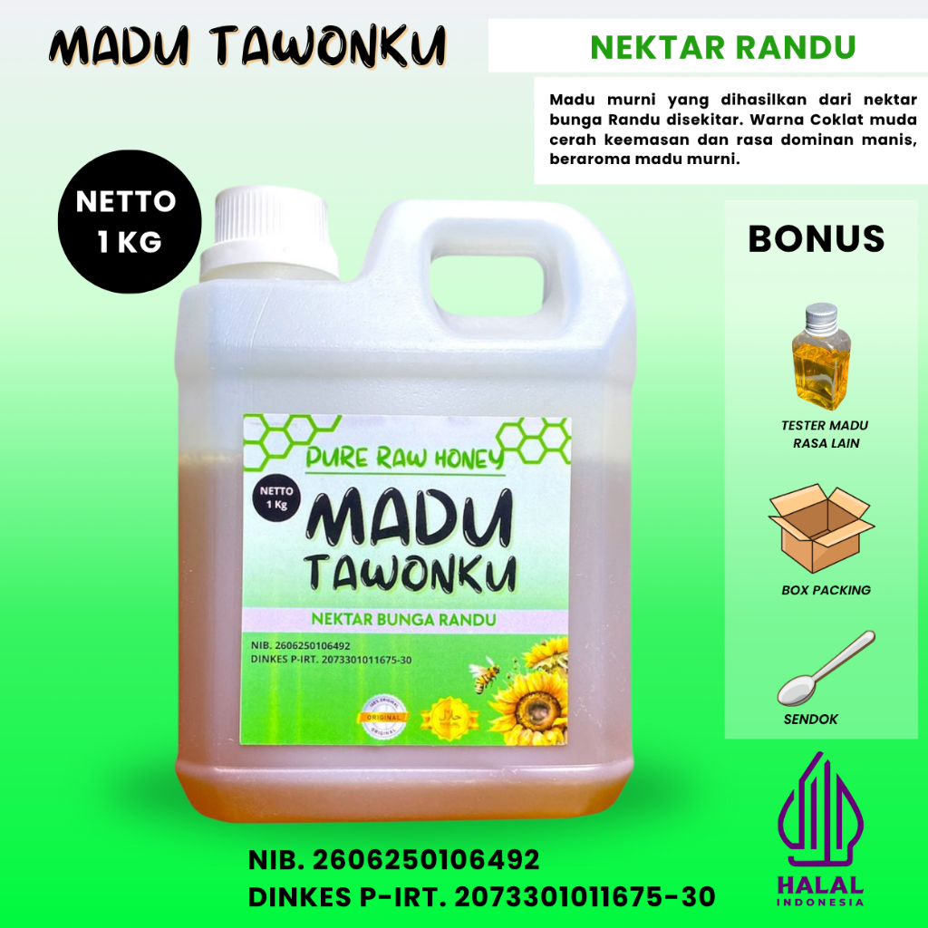

Madu Asli Murni Raw Honey Nektar Randu 1 Kg Resmi Bersertifikat P-IRT