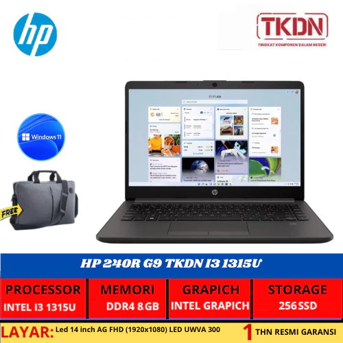 LAPTOP HP 240R G9 CORE i3-1315U RAM 8GB SSD 256GB WINDOWS 11 14" FHD
