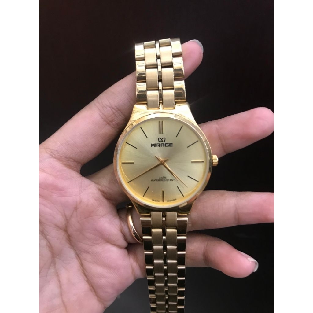 JAM TANGAN MIRAGE COWOK RANTAI GOLD STAINLESS