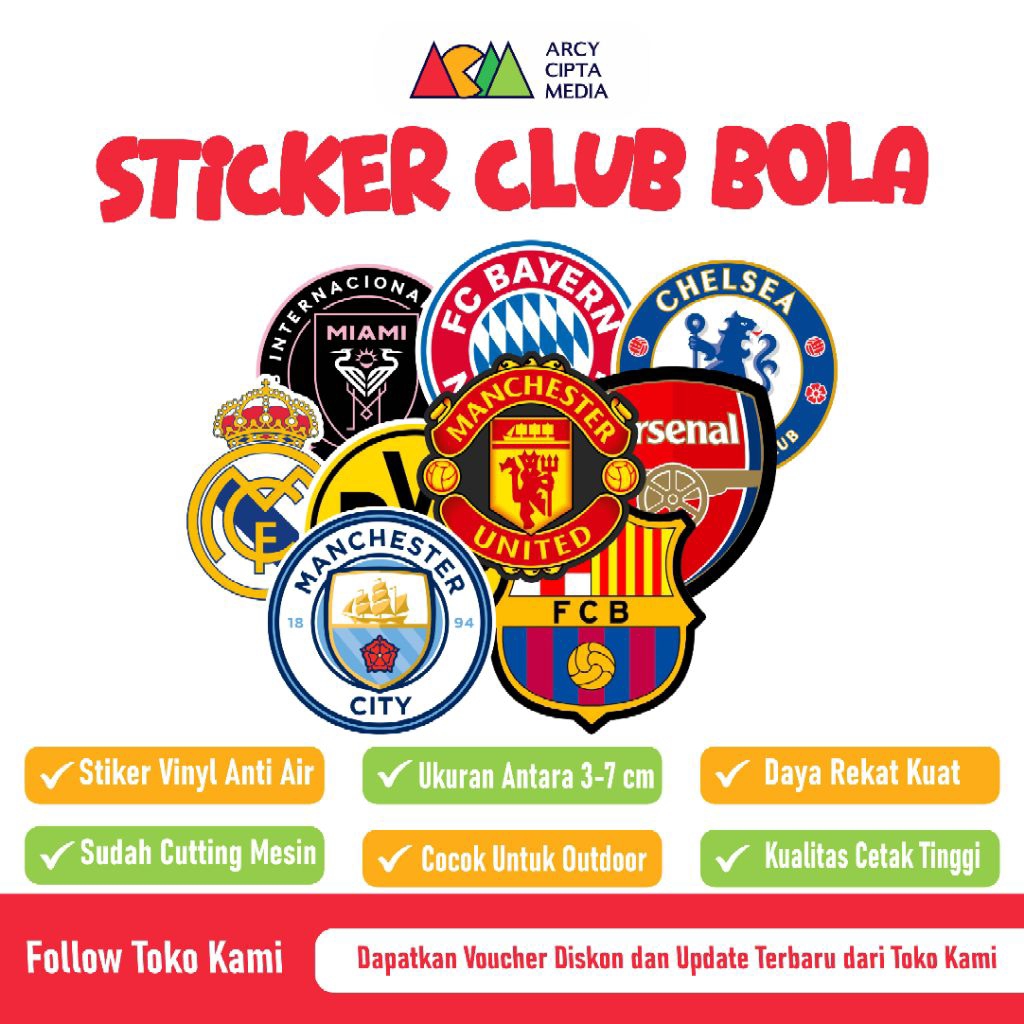 

Stiker Club Bola cocok untuk Motor Tumbler Laptop Hp Case Koper dll