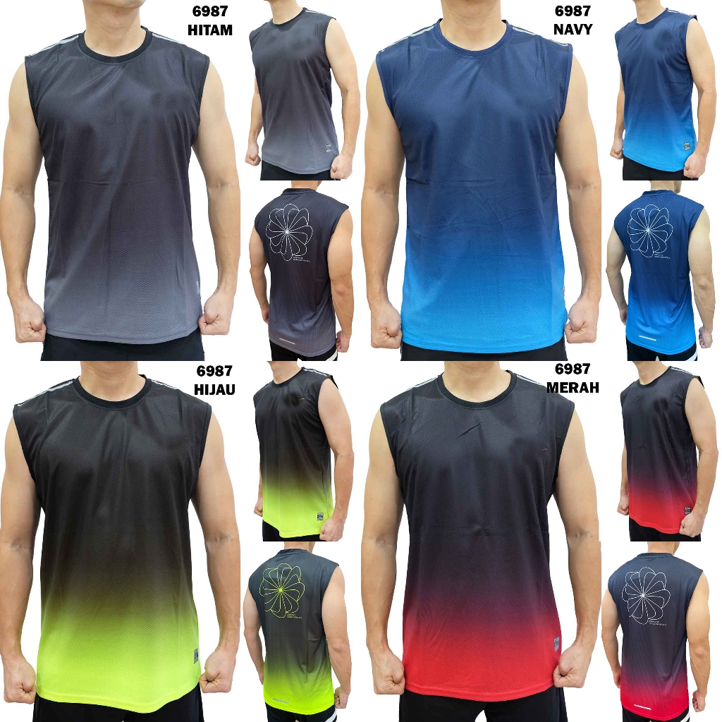 Singlet Olah Raga Cowok 6987 Kaos Sport Baju Fitness Futsal Running Gym Lari Bulutangkis Pria
