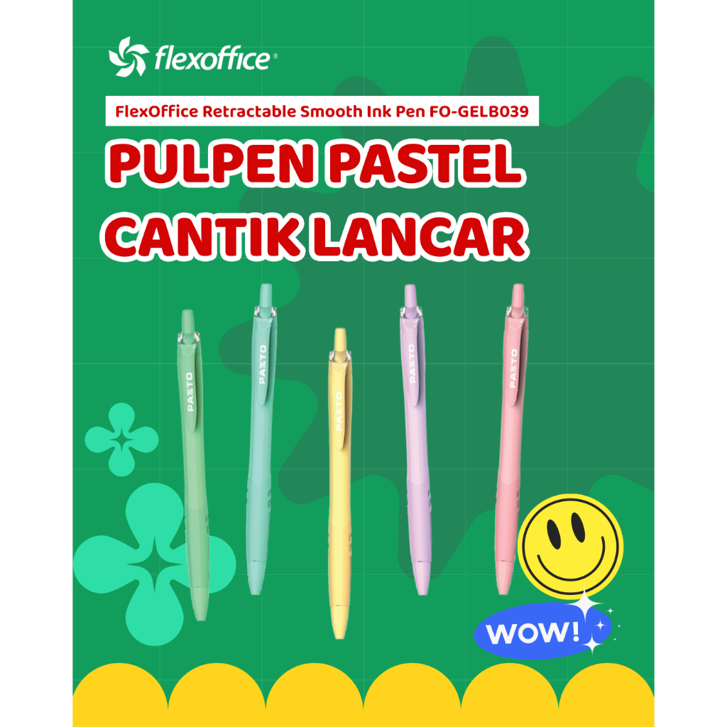 

FLEXOFFICE RETRACTABLE SMOOTH INK PEN FO-GELB039 0.6mm pazto pen pastel estetik
