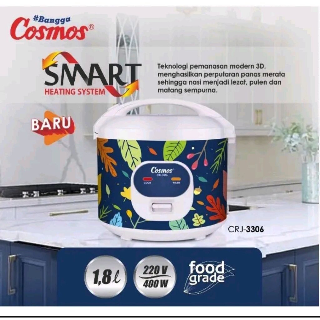 CRJ-3306 COSMOS RICE COOKER / COSMOS MAGIC COM 1,8 liter CRJ3306 / PENANAK NASI COSMOS CRJ 3306