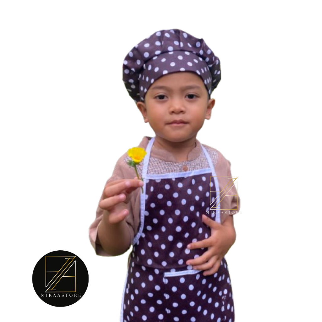 1 Set Apron Celemek Topi Koki Anak TK SD