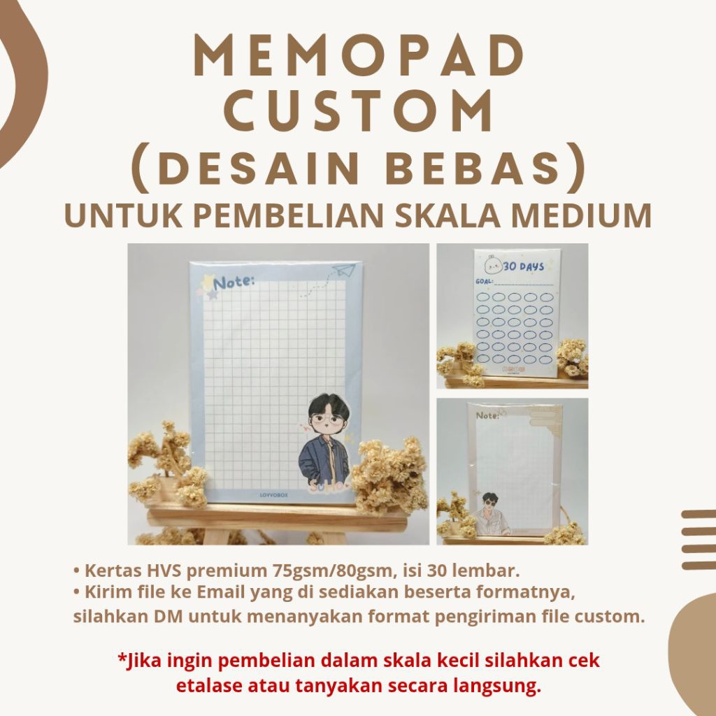 

CUSTOM MEMOPAD Desain Bebas - Skala Medium (isi 2 - 8 pcs Memopad) - Harga Lebih Terjangkau / Mini Note / Memo