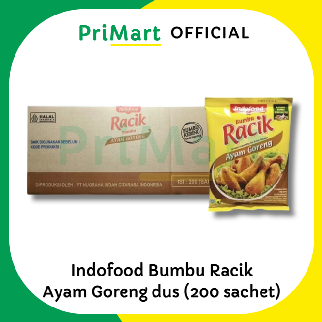 

Indofood Bumbu Racik Ayam Goreng dus 20gr (isi 20rtg x10 pcs) total 200 sachet EXP Mei-Jun 2026