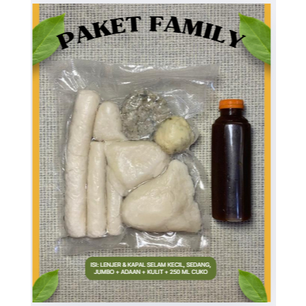 

Pempek Iyyo Nian - Paket Family Super Lengkap - Lenjer & Kapal Selam Uk Jumbo, Sedang, Kecil + Adaan + Kulit + 250 mL Cuko - Pempek Ikan Palembang Asli