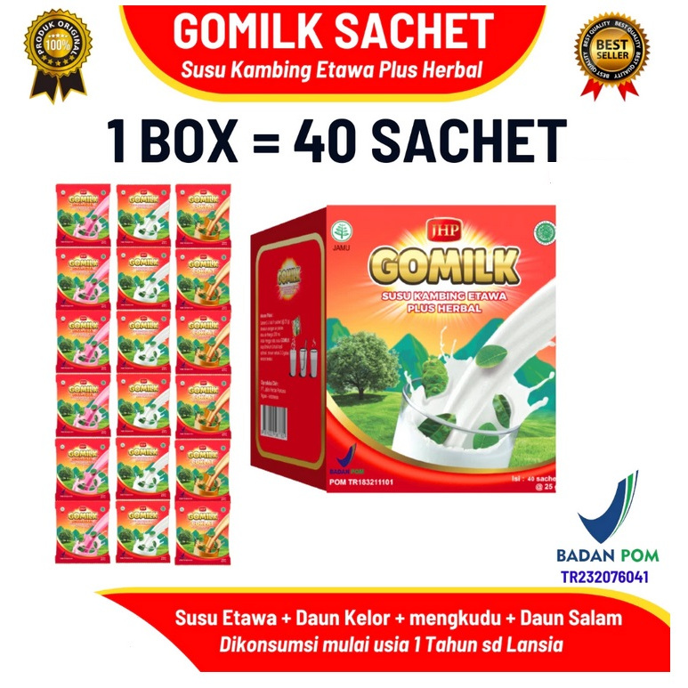 

GOMILK SACHET / 1 BOX netto 1KG isi 40 Sachet / SUSU KAMBING ETAWA PLUS HERBAL