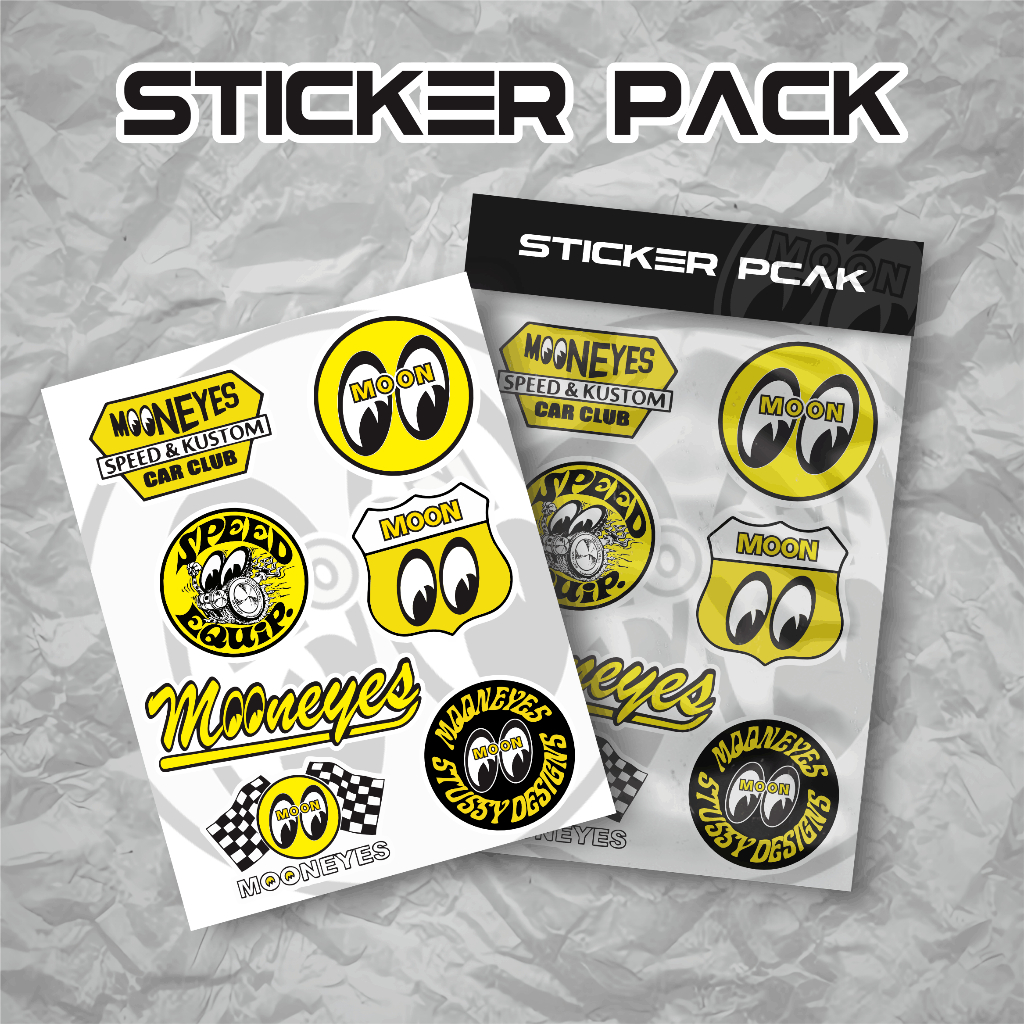 

Stiker Print Cut Mooneyes Vinyl Laminasi Glossy Sticker Motor Helm bahan premium graftac anti air