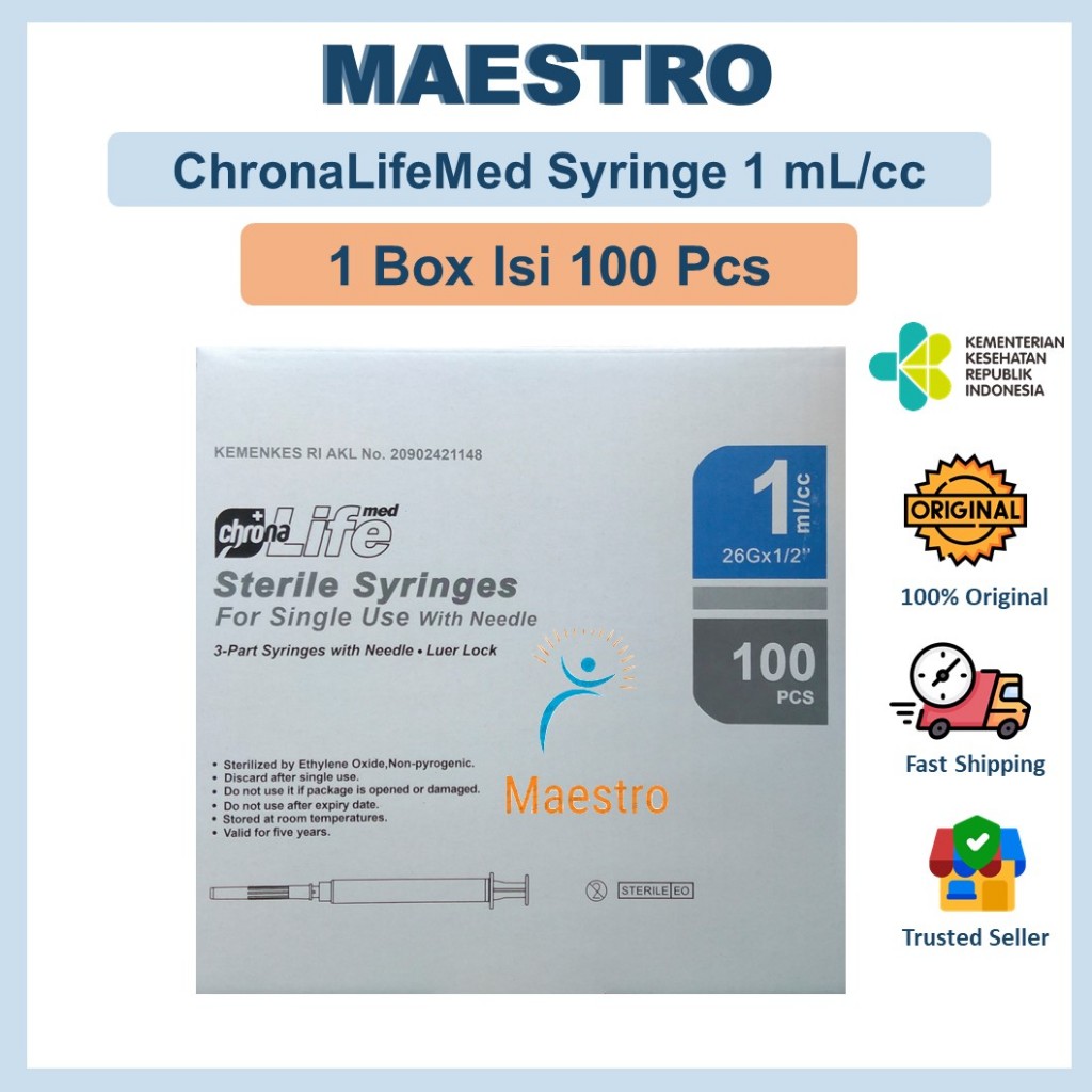CHRONALIFEMED SPUIT SYRINGE 1CC 1ML 1 CC ML BOX ISI 100 CHRONA LIFE MED
