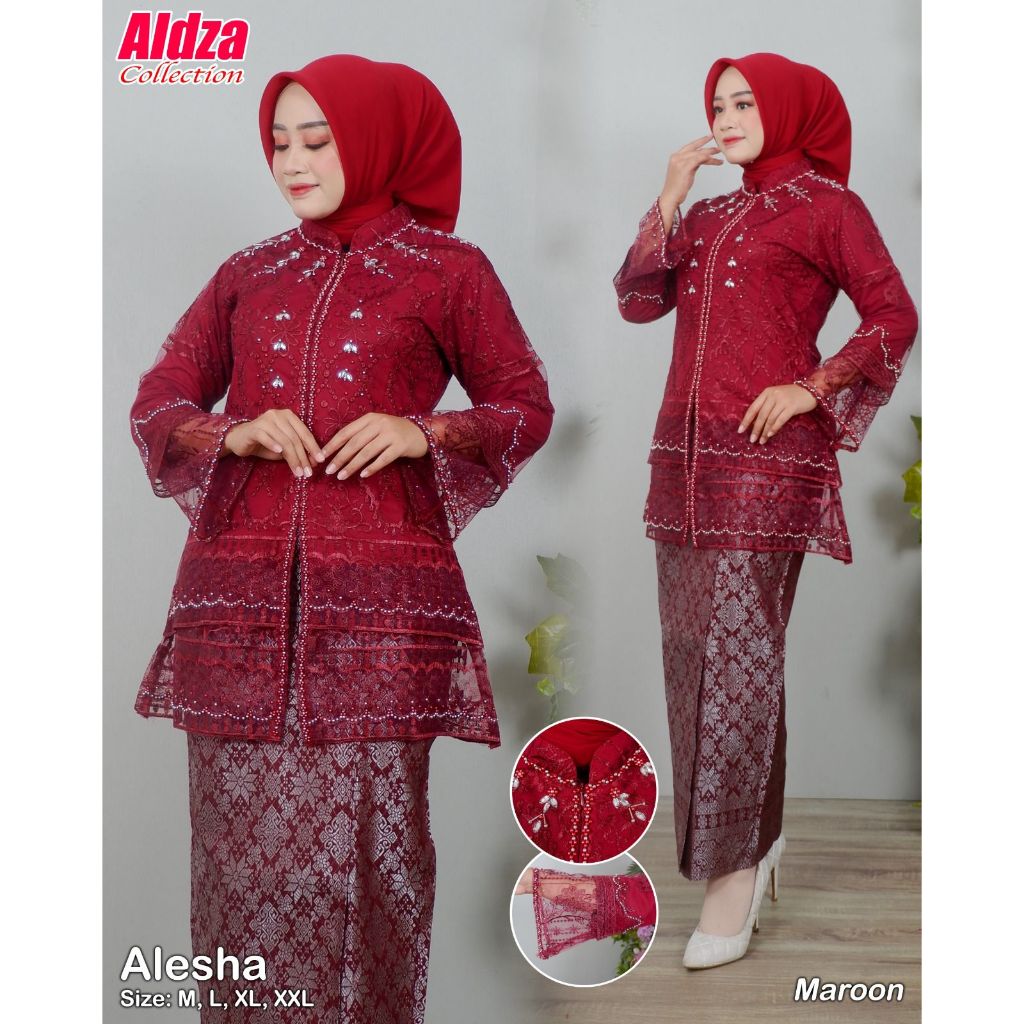 Baju Kebaya Wanita Terbaru Alesha Premium Mewah-Set Kebaya Brokat Tulle Kondangan Modern-Atasan Keba