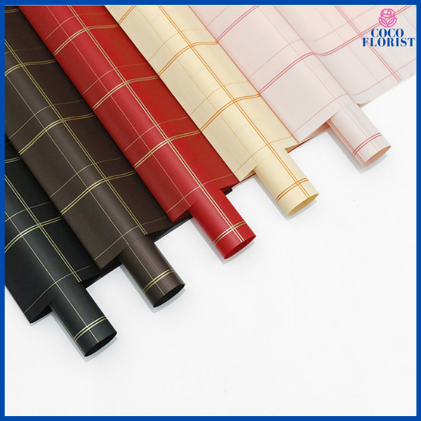 

Kertas Buket Solid Full Square Pattern Flower Wrapping Cellophane Motif Kotak Grid / Kertas Kado KB6191