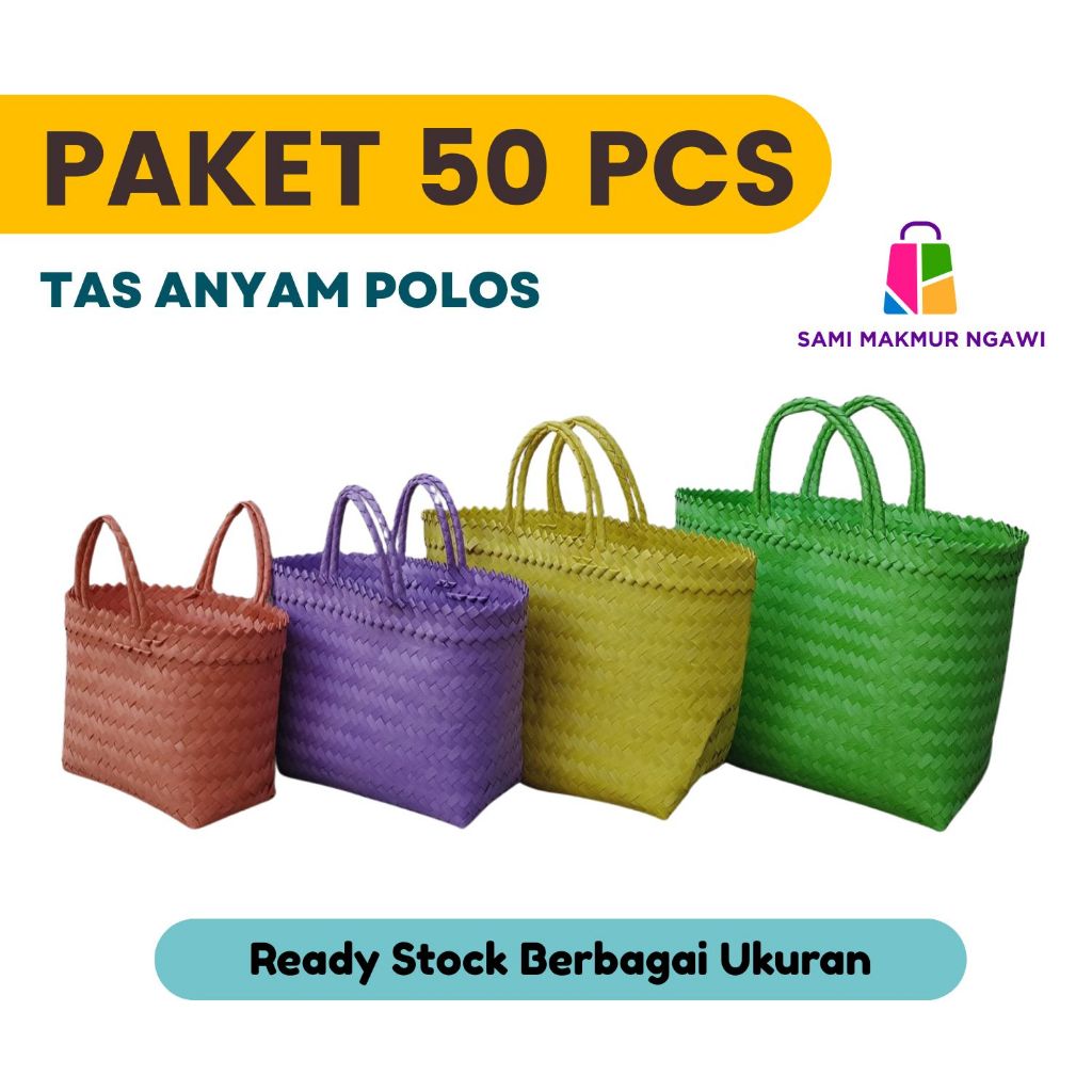 

Sami Makmur Paket 50 pcs Tas Anyam POLOS Untuk Hampers Bahan Tebal Ready Stock Berbagai Ukuran