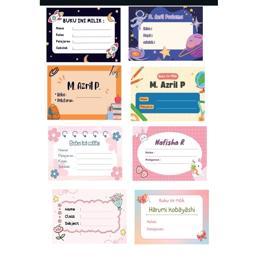 

Label Nama Buku isi 40 (stiker HVS bisa ditulis tangan)