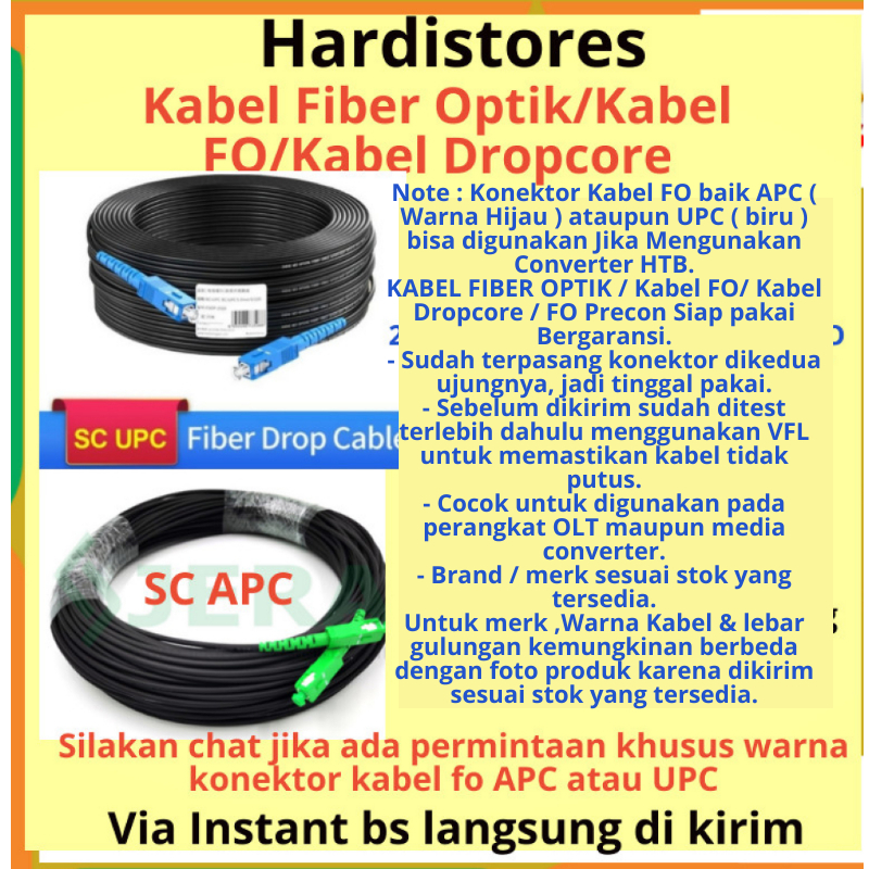 Fiber Optik Dropcore  FTTH  Kabel FO Precon 50m 55m 60m 75m 80m Siap pakai Bergaransi