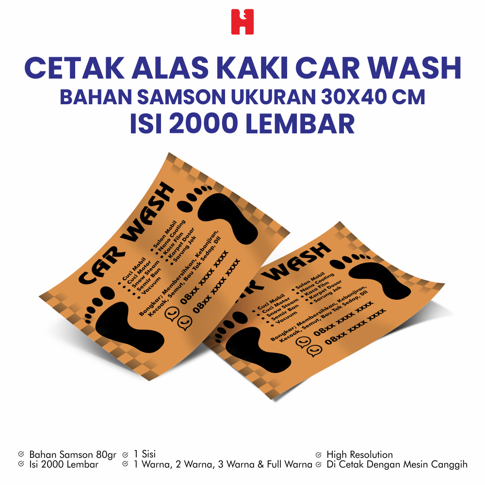 

Cetak Alas Kaki Car Wash/Cuci Mobil - Ukuran 30x40 CM *Isi 2000 Lembar